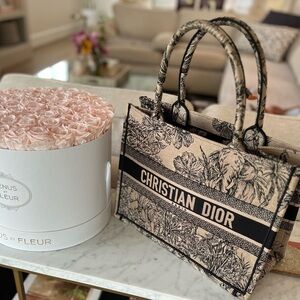 NWT Dior Book Tote Medium Canvas Embroidered Dioriviera Toile De Jouy Black Tan
